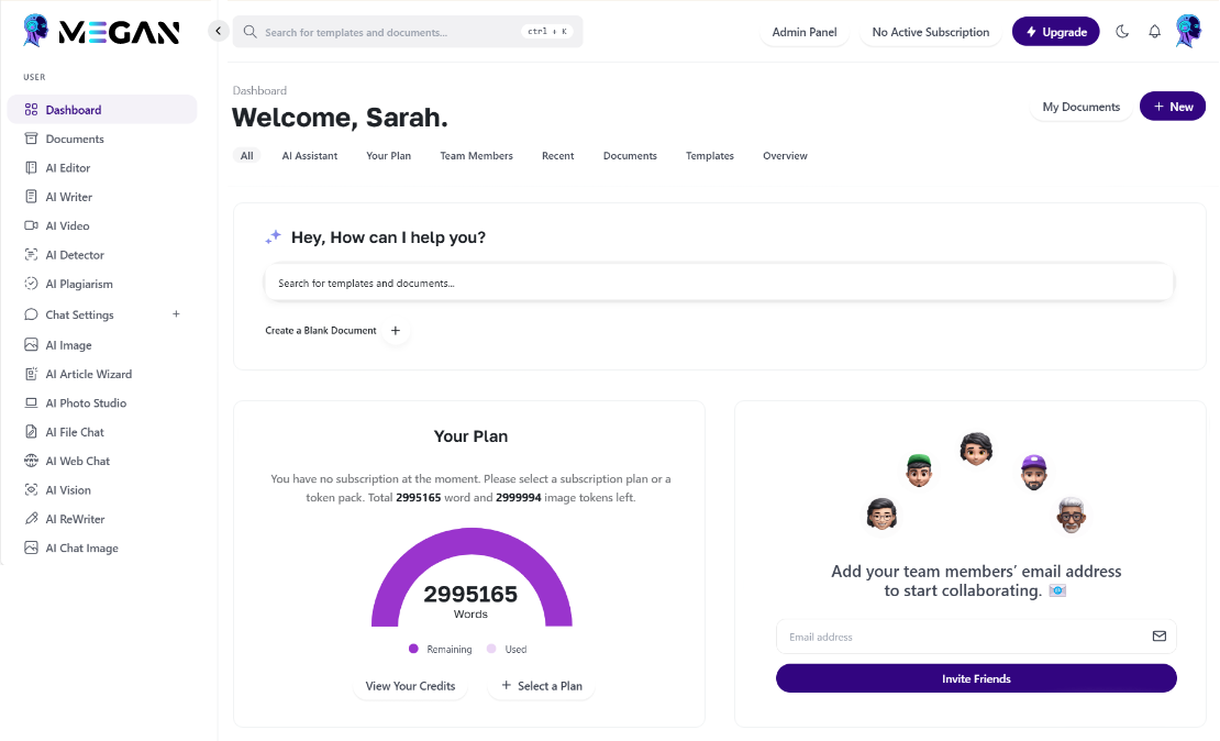 Image of M3GAN AI Document Generator dashboard